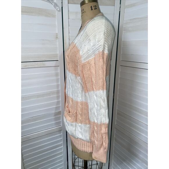VINTAGE 80s Hunters Run Sweater Women’s White Peach Cardigan Ramie Cotton Medium - Picture 6 of 9